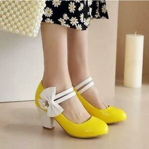 Womens Fashion Candy Color Bowknot Ankle Strap Mary Jane Shoes Pumps High Heels